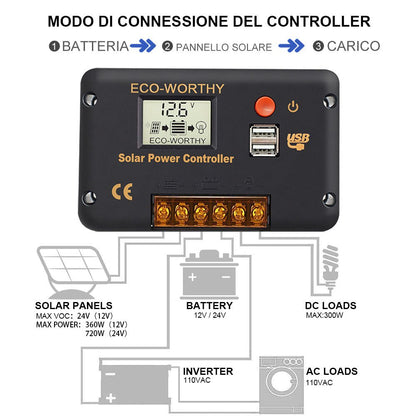 Caricatore solare PWM 30A 12V/24V - eco - worthy - it