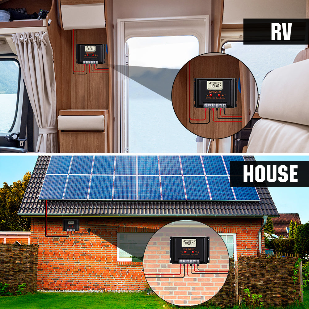 60A Solarladeregler Automatischer Schalter LCD-Display 12V 24V  Intelligenter Solarpanel-Batterieregler