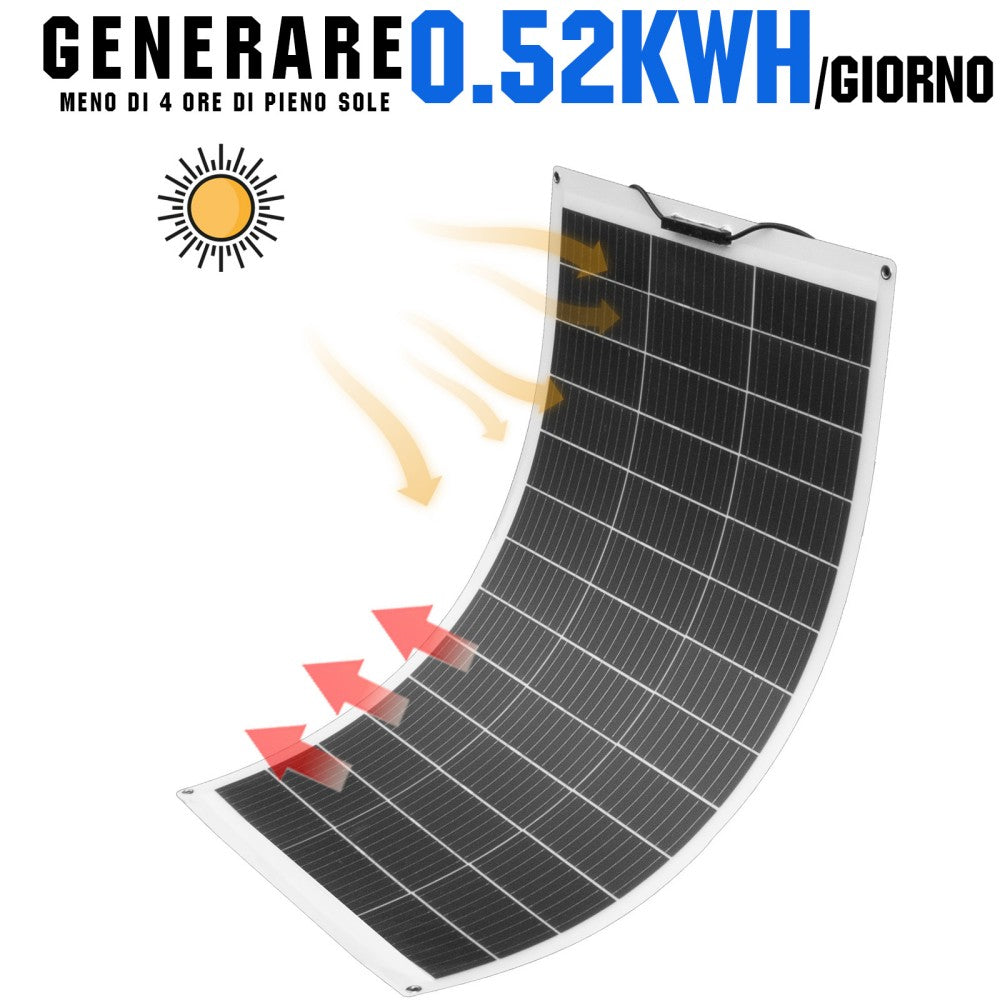 130W 260W 390W 520W 12V Sistema solare completo con 130W 12V Pannello Solare Semi-Flessibile + Batterie al litio