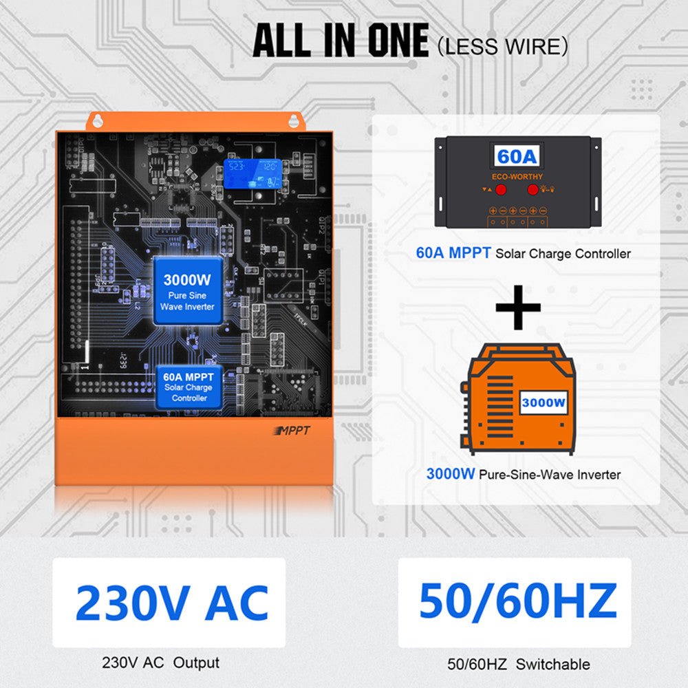 Novopal Inverter A Onda Sinusoidale Pura 2000W 24V/230V Con Telecomando E Display LCD Per Camper, Barca E Casa